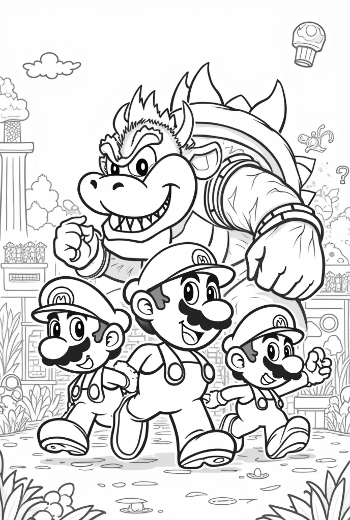 5 Mario Bros coloring pages in black and white