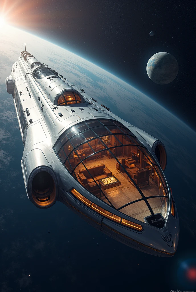 Spaceship、sightseeing、All-round glass、Glass windows on the sides、Sense of luxury、noon