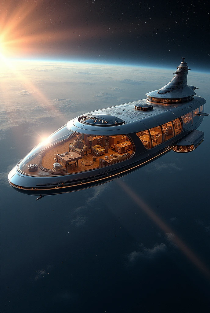 Spaceship、sightseeing、All-round glass、Glass windows on the sides、Sense of luxury、noon