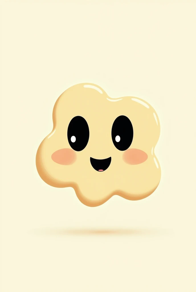 A whimsical cream-colored mayo splat with a thick black outline, featuring large, expressive black eyes and a friendly, cheerful smile. The splat should have a playful and inviting appearance, with a touch of cartoonish charm male face no eyebrows no interior lines