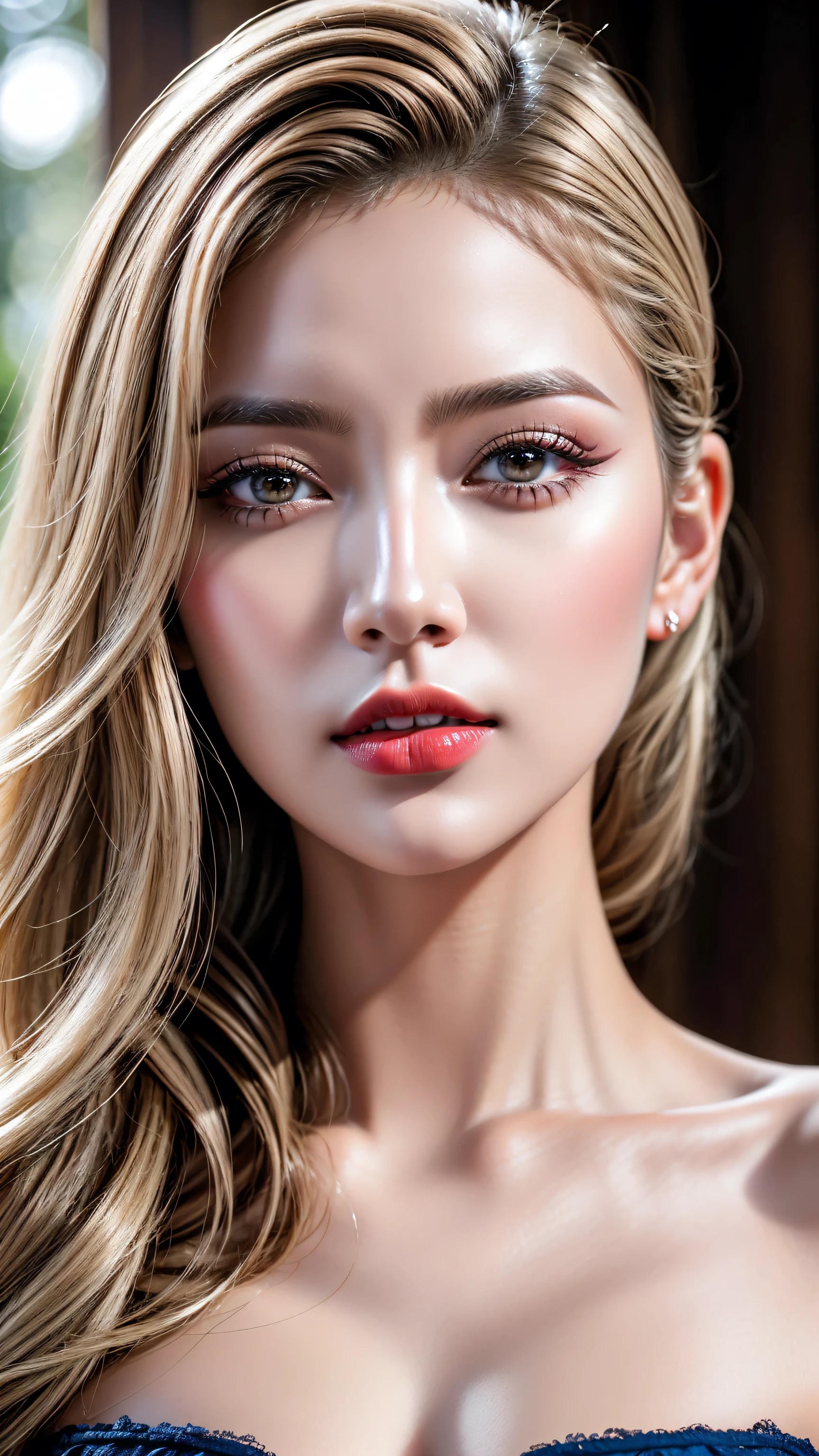 Realism, Realistic, ((ultra realistic details: velvety skin, blonde short slicked to the side hair, symmetrical lips, light glossy red_lipstick, long blue_eyelashes, pupils, BREAK ((brown_eyes))), anatomicallycorrect, perfect proportions), BREAK Hyper-Photorealistic ((portrait)) a cute 1model:1.4 24yo, dslr, best high quality soft lighting, sharp focus captured by Fujifilm XT3, f 5.6, in a dramatic lighting, l (perfect composition), ((pale skin)), ((dry skin)),
