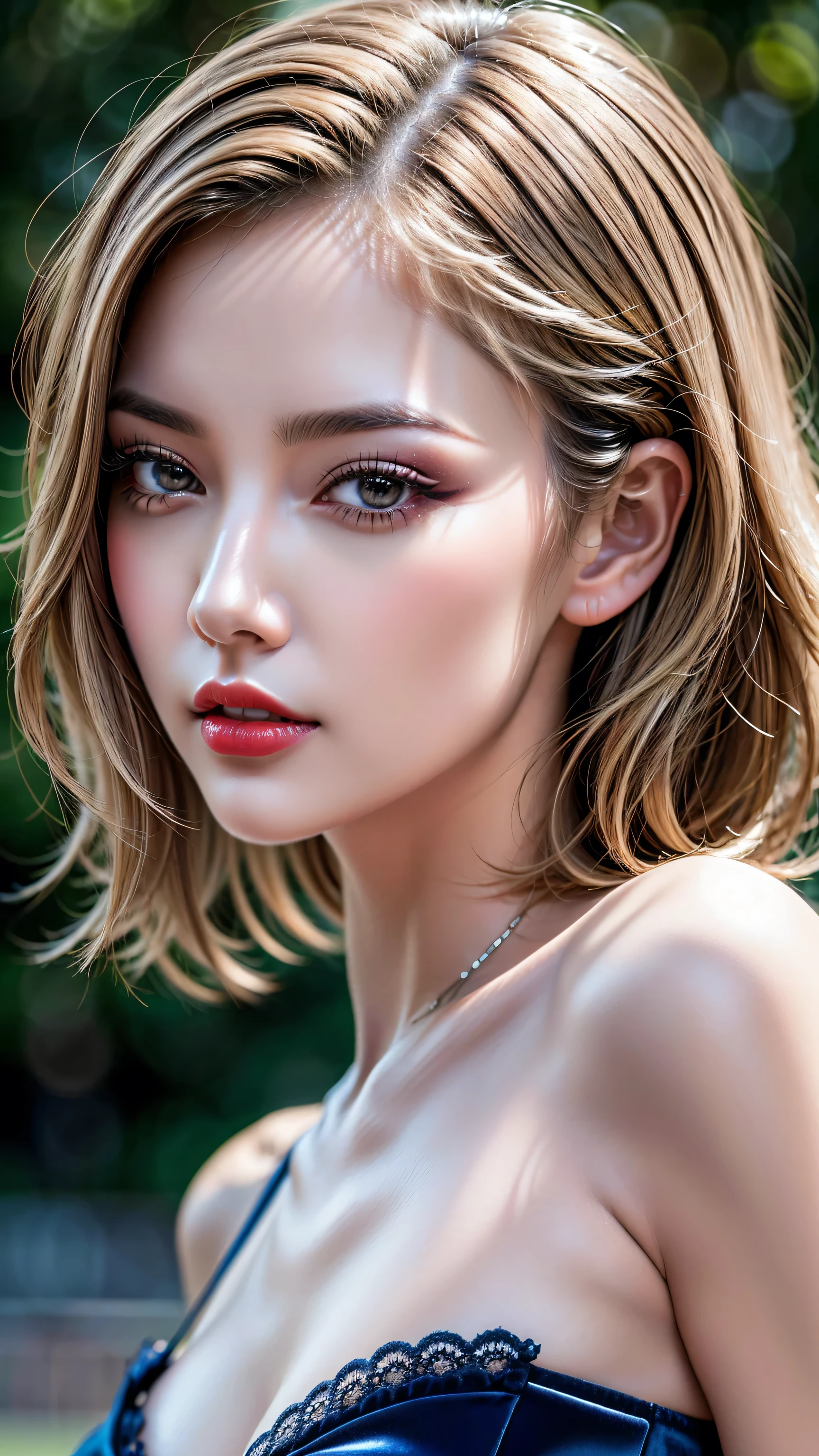 Realism, Realistic, ((ultra realistic details: velvety skin, blonde short slicked to the side hair, symmetrical lips, light glossy red_lipstick, long blue_eyelashes, pupils, BREAK ((brown_eyes))), anatomicallycorrect, perfect proportions), BREAK Hyper-Photorealistic ((portrait)) a cute 1model:1.4 24yo, dslr, best high quality soft lighting, sharp focus captured by Fujifilm XT3, f 5.6, in a dramatic lighting, l (perfect composition), ((pale skin)), ((dry skin)),