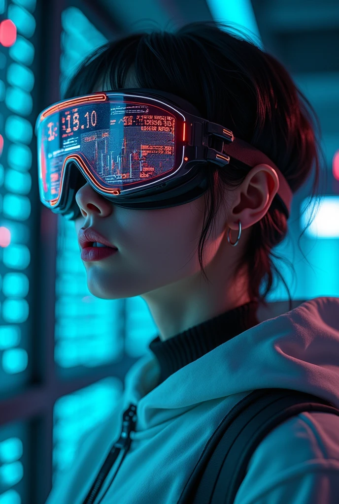 (masterpiece:1.2,Distinguished Quality,Mirror-like,Cinematic Experienc),8k,wallpaper,Ray Tracing,(woman),Are standing,(美しいwoman,sexy),(Wearing futuristic cyber goggles:2.0,Data displayed on goggles:2.0,Detailed drawing of goggles:2.0),(A face with attention to detail,Detailed skin texture,Beautiful Skin),(Looking into the camera),(front),(Face close-up:2.0),(Server puncture:2.0),(The background is a wall of data:2.0),(Glossy lips:1.5)