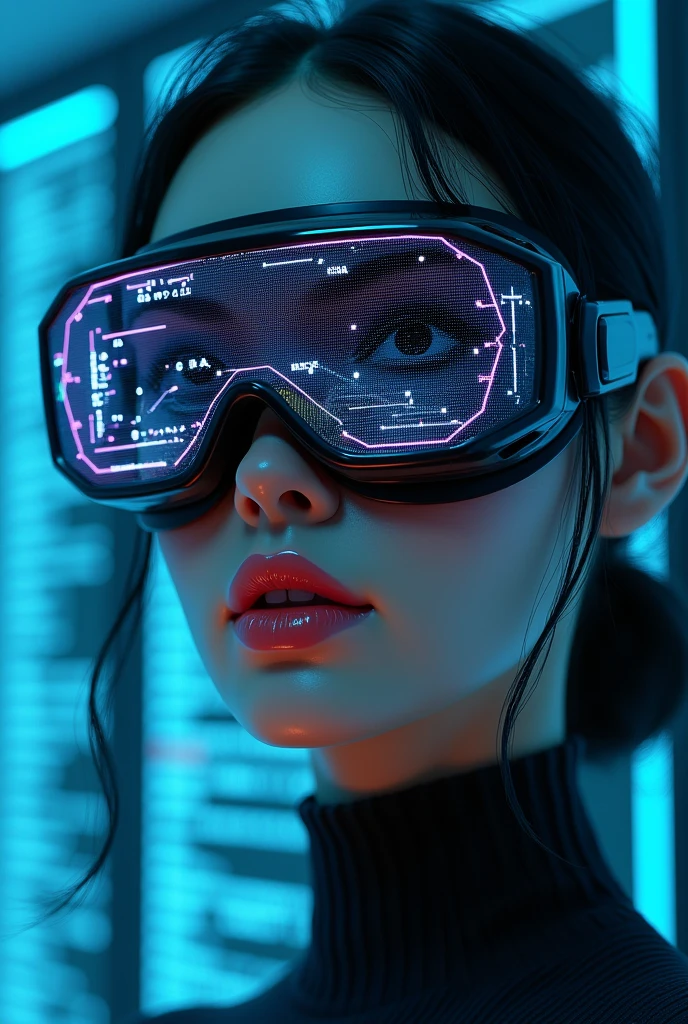 (masterpiece:1.2,Distinguished Quality,Mirror-like,Cinematic Experienc),8k,wallpaper,Ray Tracing,(woman),Are standing,(美しいwoman,sexy),(Wearing futuristic cyber goggles:2.0,Data displayed on goggles:2.0,Detailed drawing of goggles:2.0),(A face with attention to detail,Detailed skin texture,Beautiful Skin),(Looking into the camera),(front),(Face close-up:2.0),(Server puncture:2.0),(The background is a wall of data:2.0),(Glossy lips:1.5)
