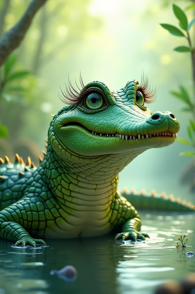 A crocodile with eyelashes 
