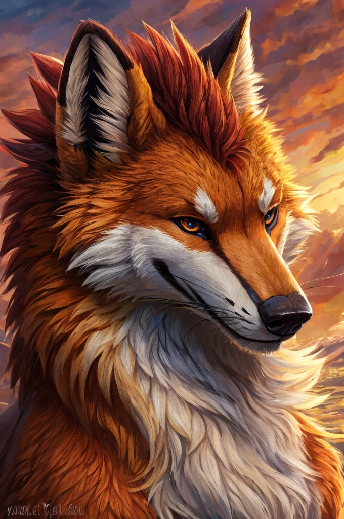 Portrait, solo, male, feral, dire fox, predatory