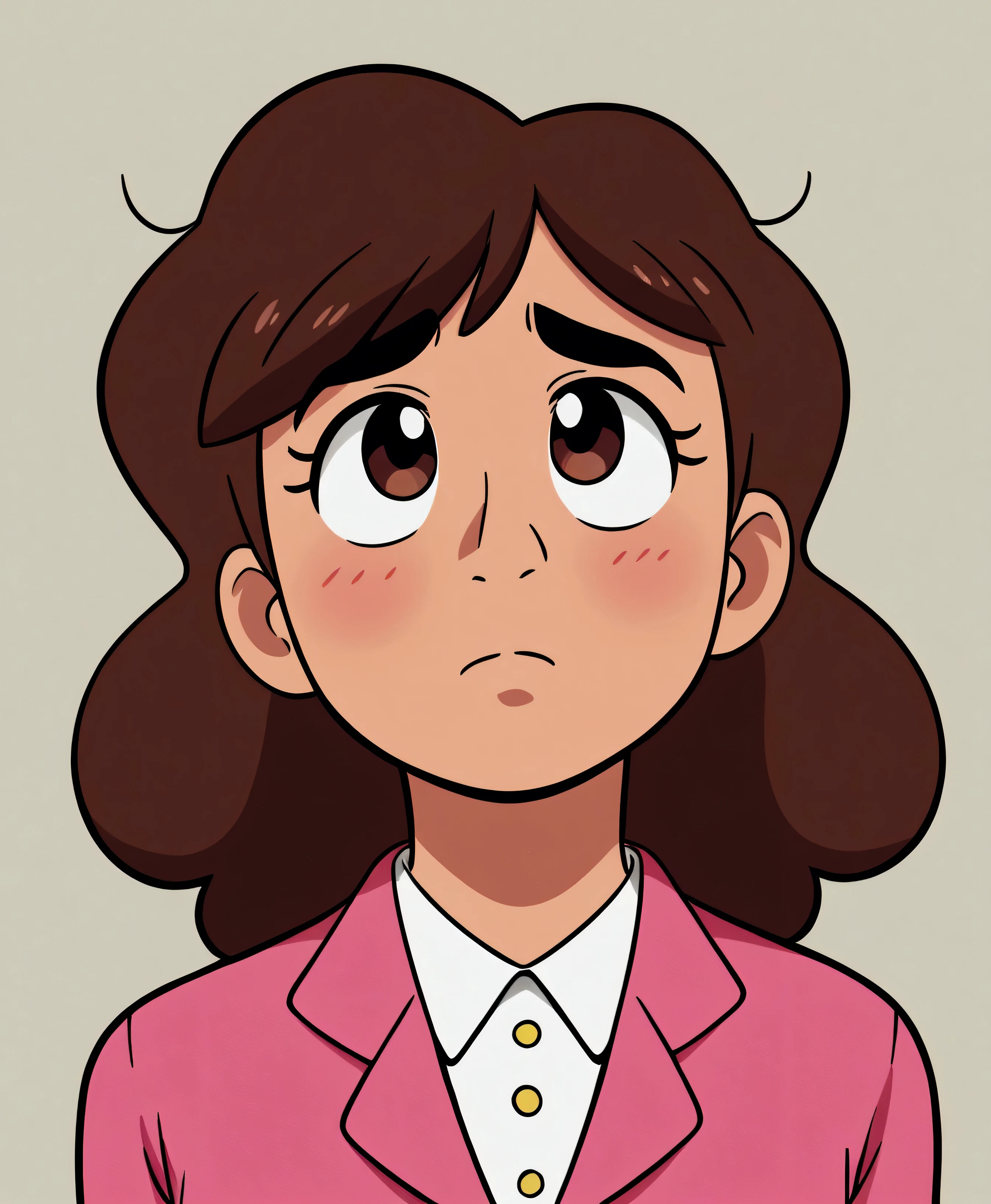 Connie maheswaran triste,sideways looking up with a sad look.