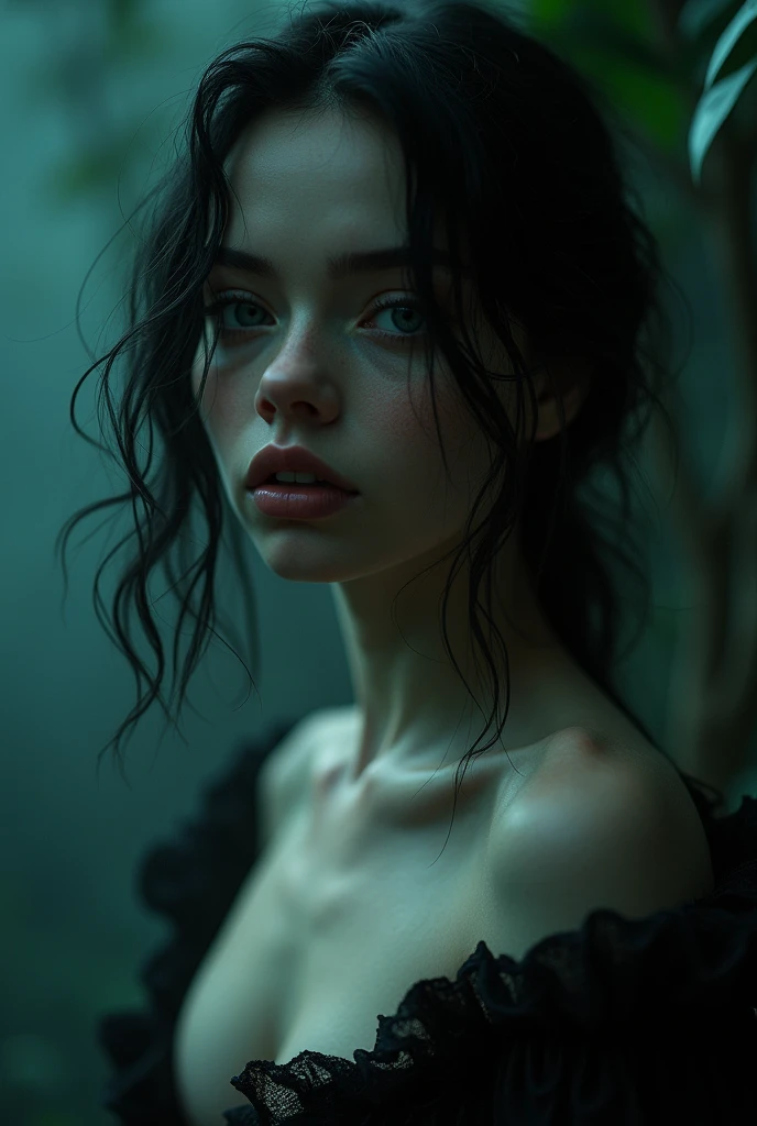 sexy Billie Eilish, nude, goth, beautiful, slim, pale skin
