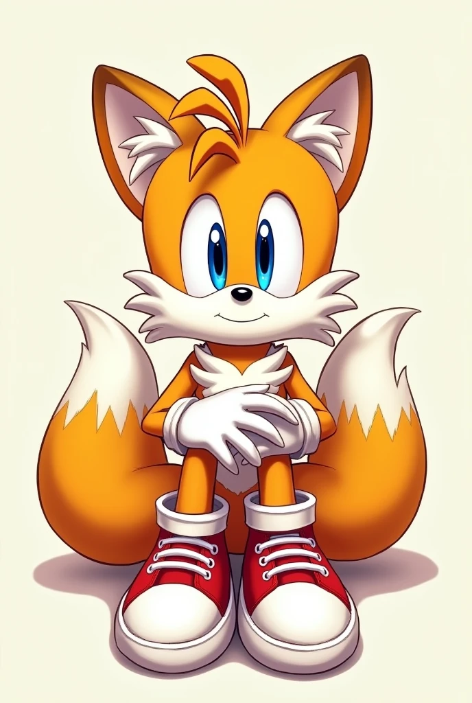 Tails crossed legs at the viewer with his shoes and gloves on front view