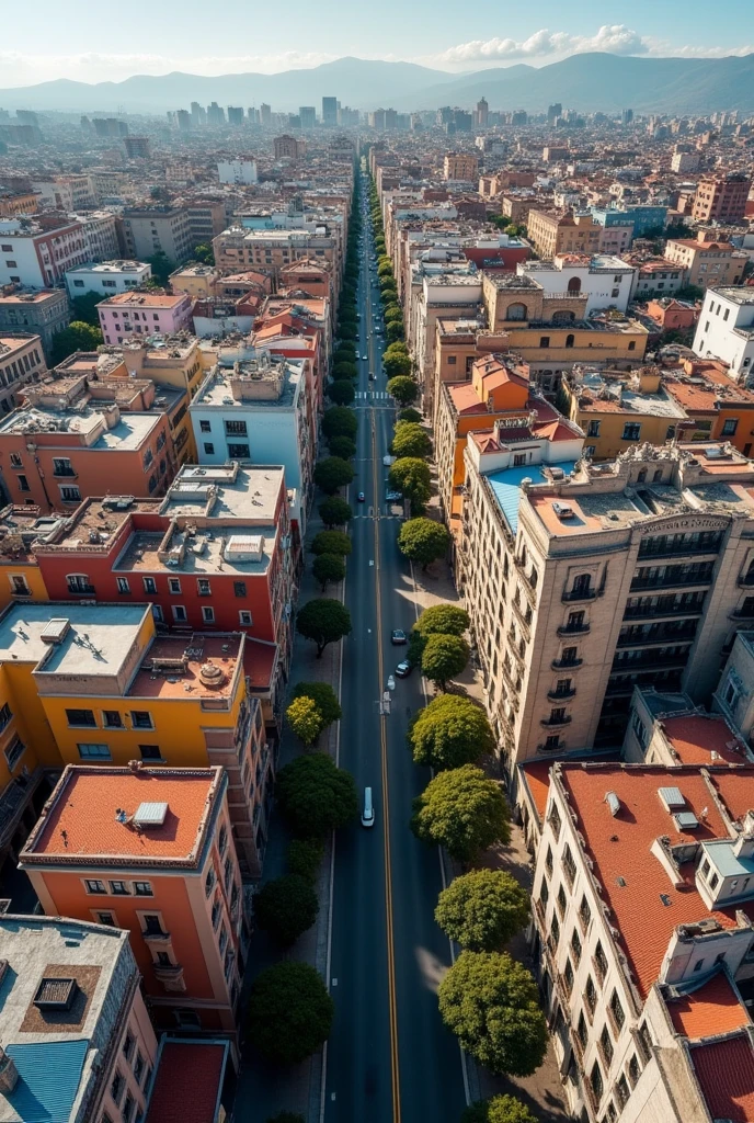 You have tall buildings about 50 meters high separated, with a different design each one of them on an avenue in the city of Arequipa. Have an aerial view