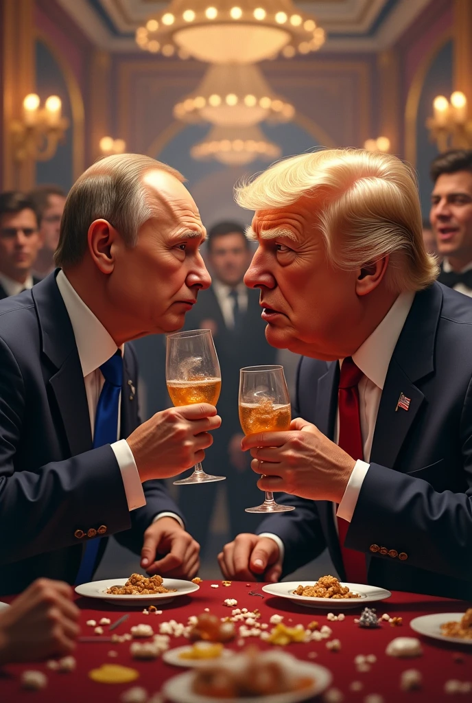 Putin and Donald Trump drink together at a party and make a salfy 