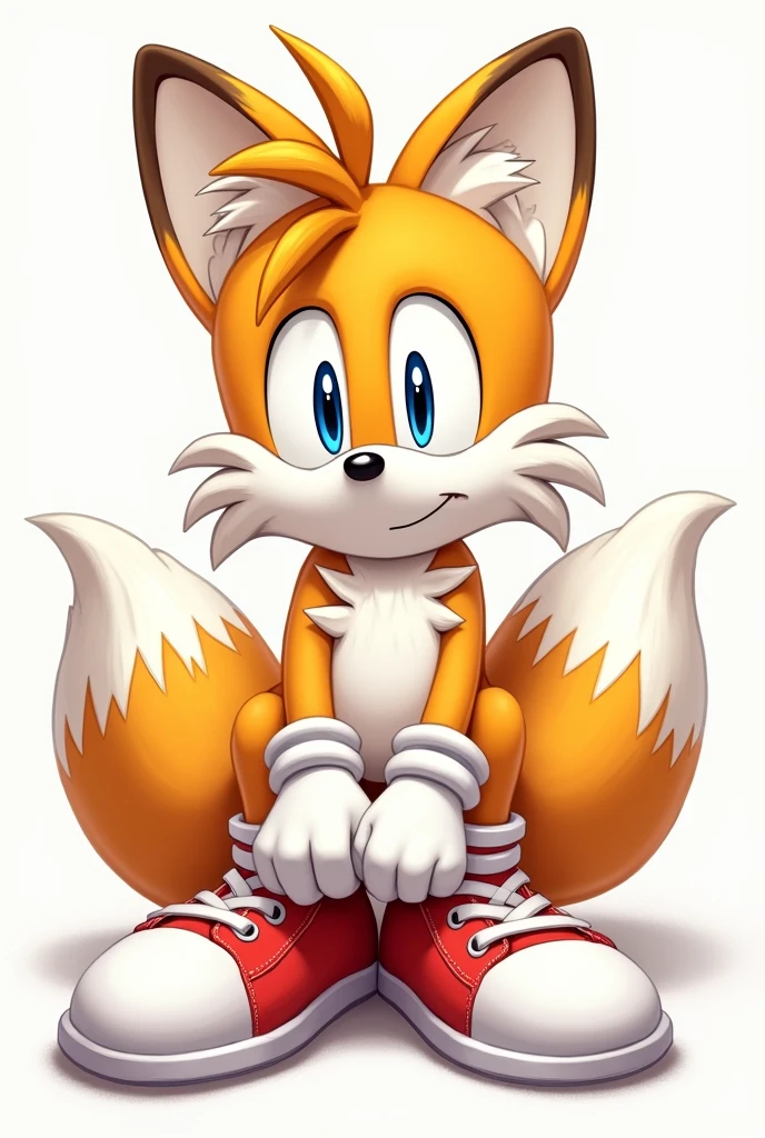 Tails crossed legs at the viewer with his shoes and gloves on front view