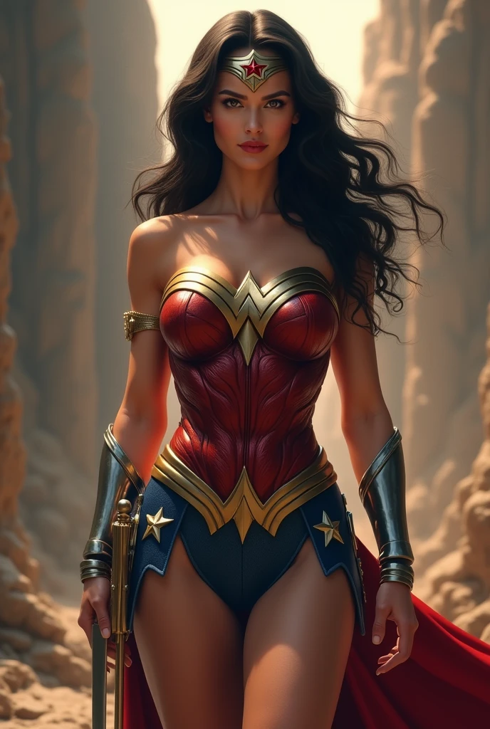 (photorealism:1.2), wonder woman in topless