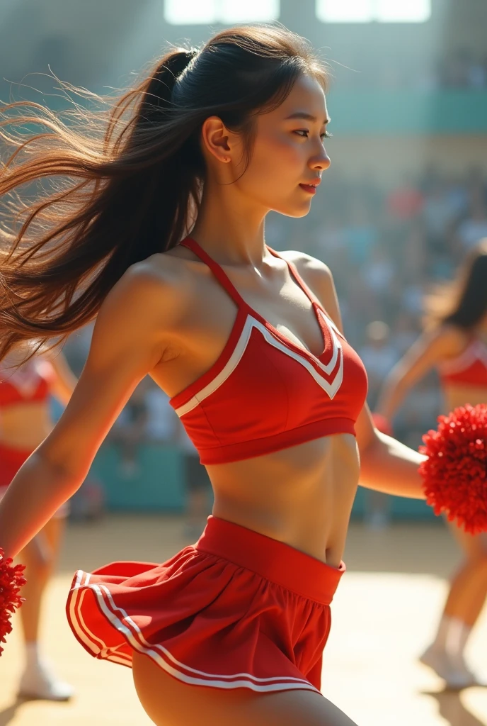 A Real sexy Young asian student cheerleader, dancing, high quality, photorealistic