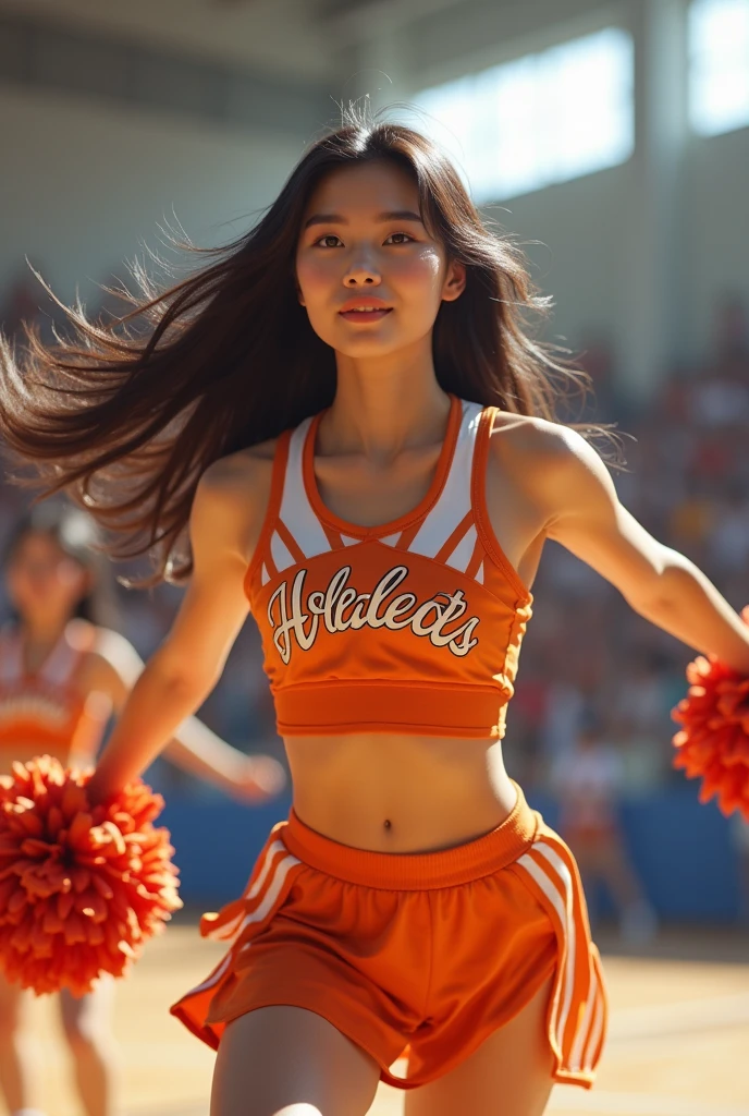 A Real sexy Young asian student cheerleader, dancing, high quality, photorealistic