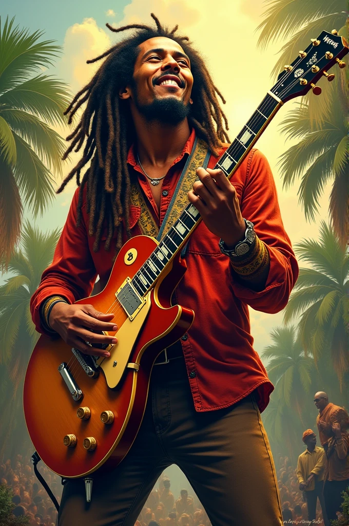 Bob Marley playing guitar
