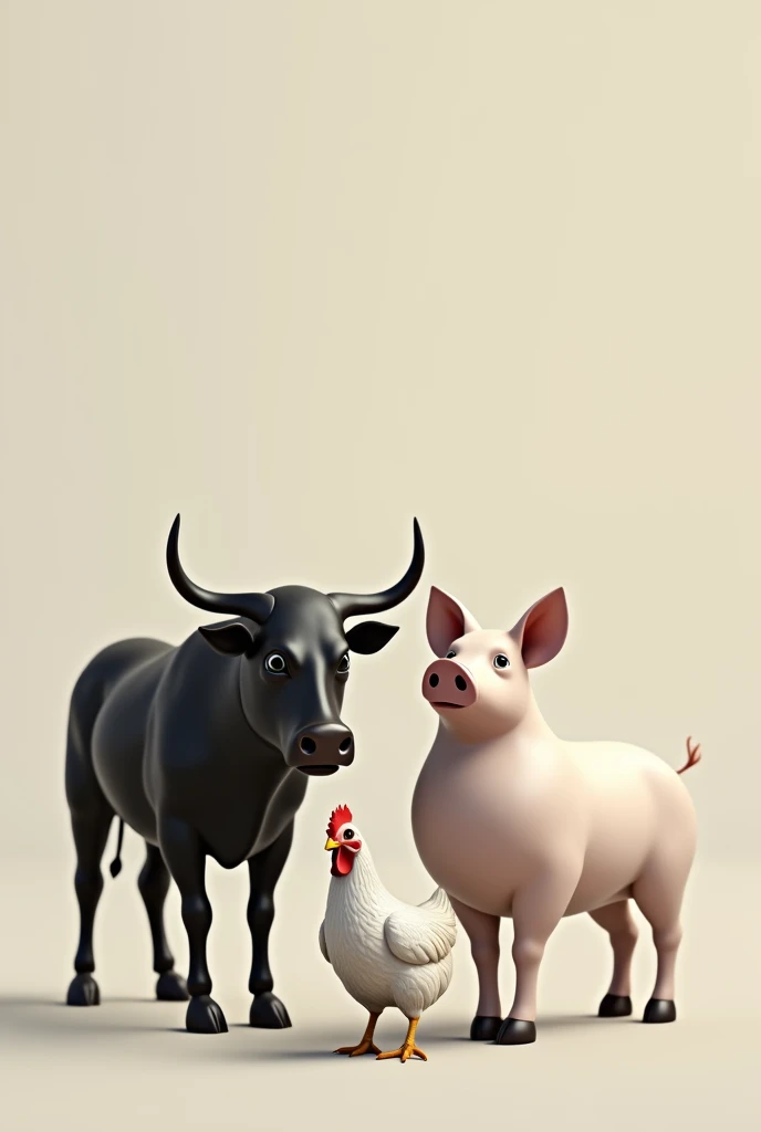 minimalism, formal bull, Chicken, Pig