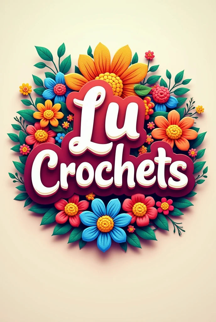 I would like help to create a brand logo that involves bright colors, flowers and mainly CROCHET.. The brand name is "Lu crochets" AND IT MUST BE PRESENT IN THE IMAGE. What can you suggest to me?? 