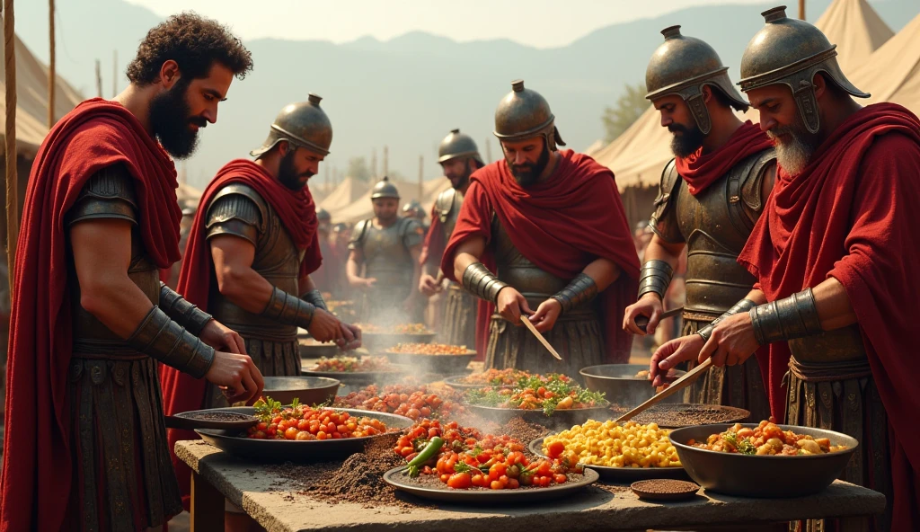 Roman soldiers preparing meals 