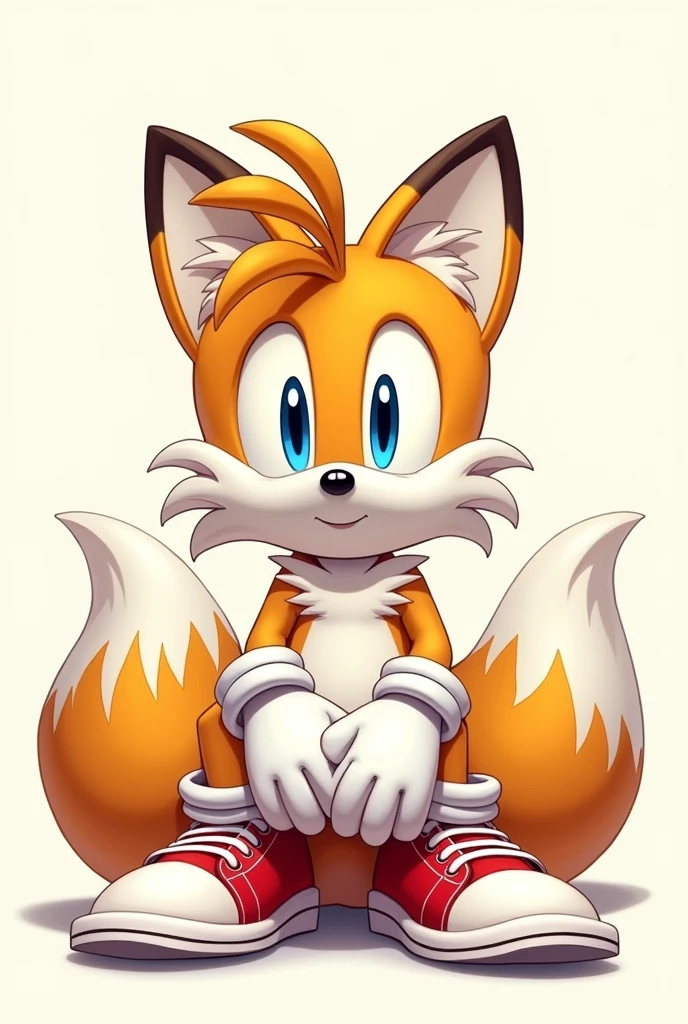 Tails crossed legs at the viewer with his shoes and gloves on front view