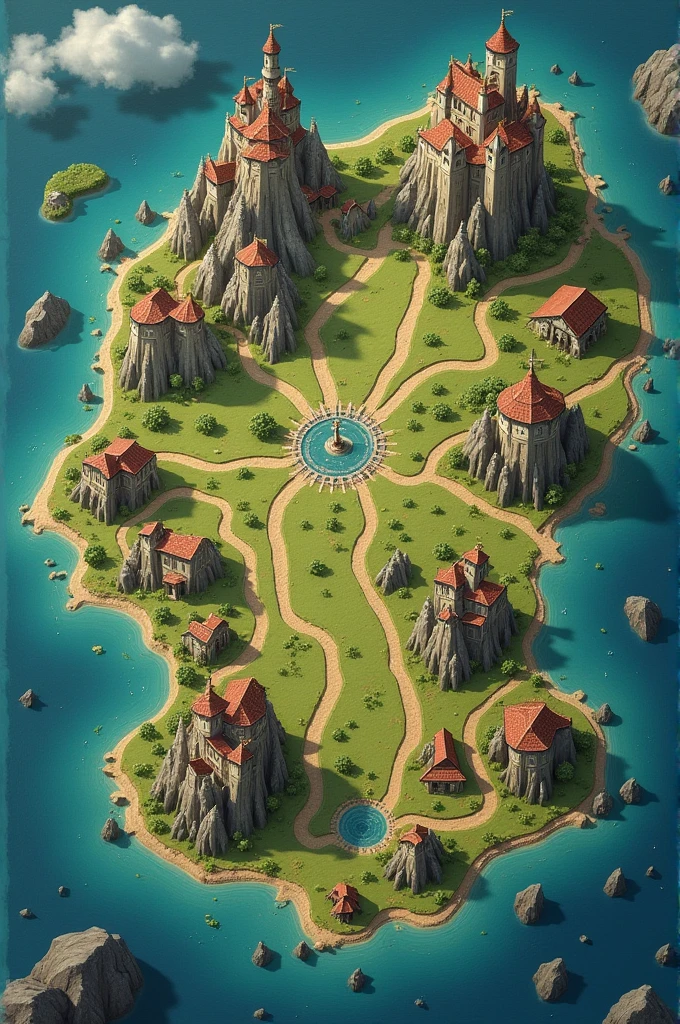A fantasy map like real maps that has a territory with thirteen territories that are bordered 