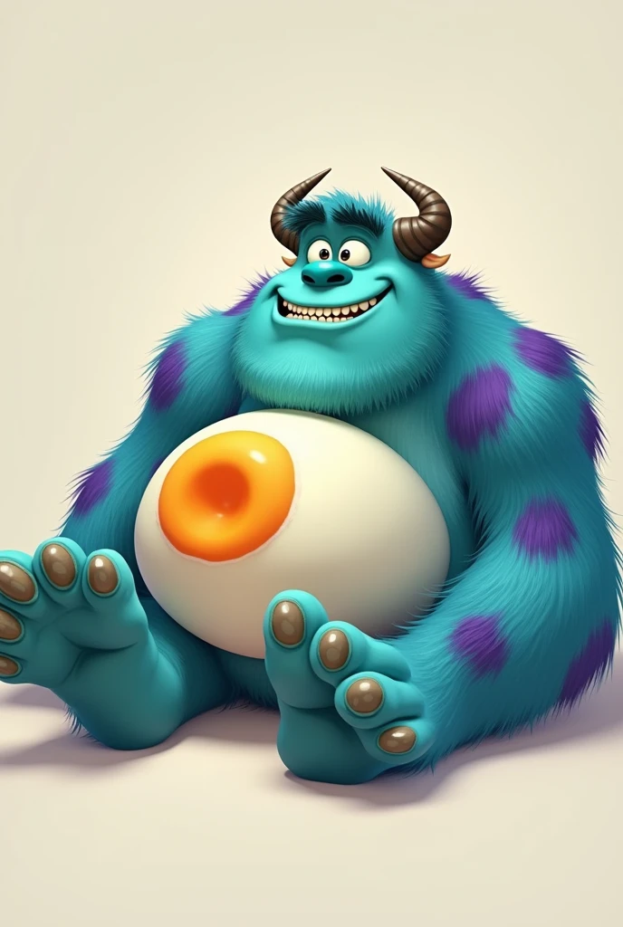 sullivan of monsters s.the blue monster lying down with large, prominent testicles (punching bag, egg or balls) of the male reproductive system the sample 