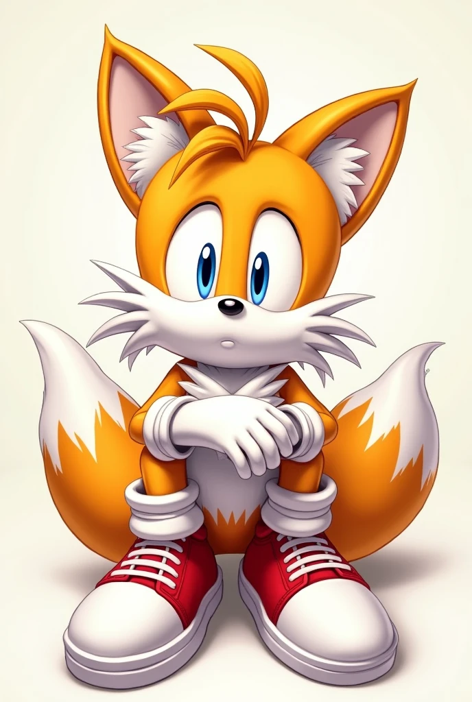 Tails crossed legs at the viewer with his shoes and gloves on front view
