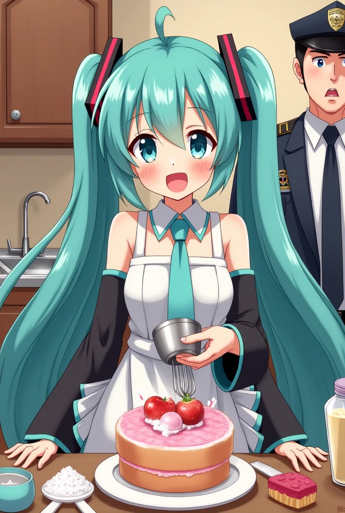 Hatsune Miku trying to bake a cake but she gets arrested