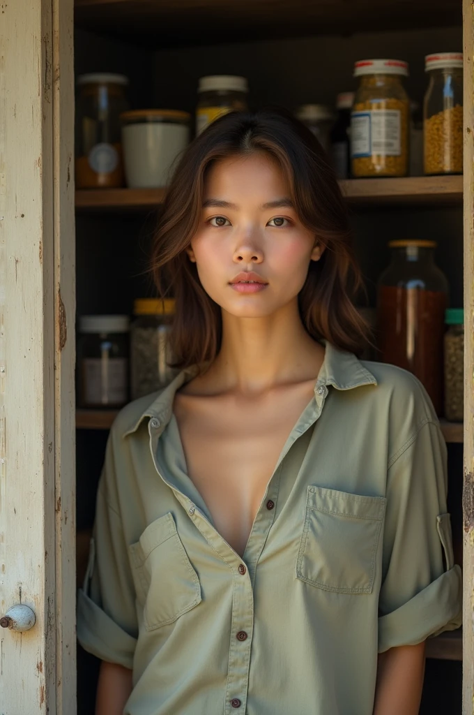 A girl without bra pantry