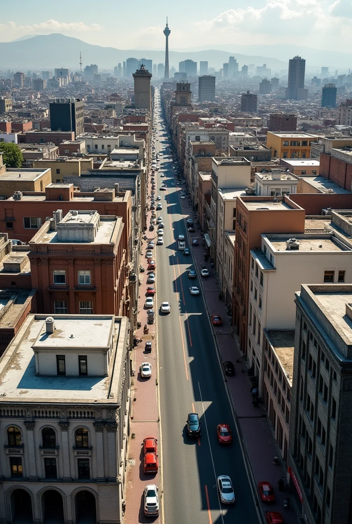You have tall buildings about 51 meters high separated, with a different design each one of them on an avenue in the city of Arequipa. Have an aerial view