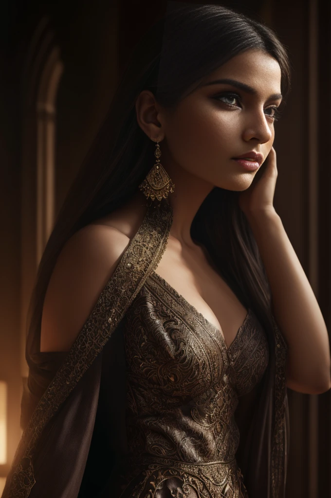 (best quality,4k,8k,highres,masterpiece:1.2),ultra-detailed,(realistic,photorealistic,photo-realistic:1.37),Al-Uzza, the ancient Arabian goddess of beauty and black magic, off-shoulder, extremely detailed face and eyes, long eyelashes, detailed lips, intricate jewelry, flowing dress, ornate background, warm lighting, fantasy art, cinematic composition, dramatic lighting, dramatic pose, dramatic expression, cinematic shot, detailed fabric textures, dynamic composition, rich colors, dramatic chiaroscuro, mystical atmosphere
