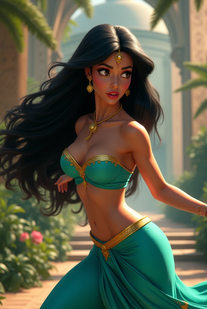 Stunning Princess Jasmine, photo in 8k, in action, cinematic.
