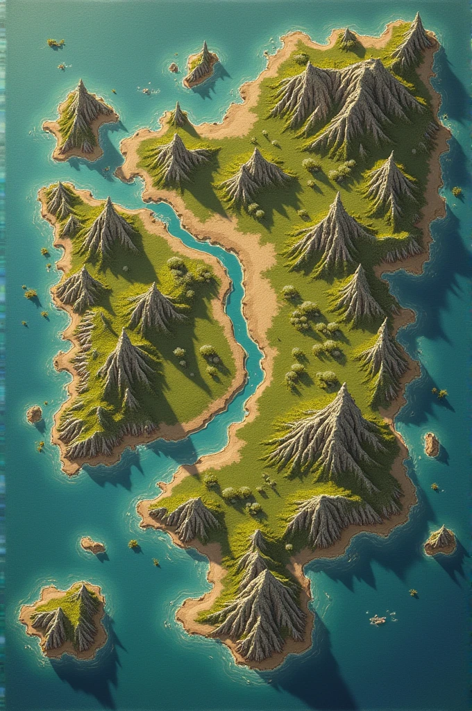 A fantasy map like real maps that has a territory with thirteen territories that are bordered . The lands are separated
