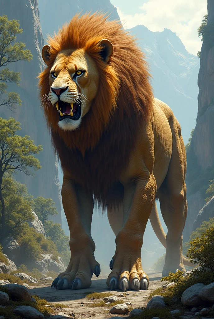 Make me a combination of a dinosaur with a lion