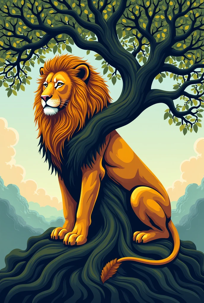 A vector of a lion with the life tree