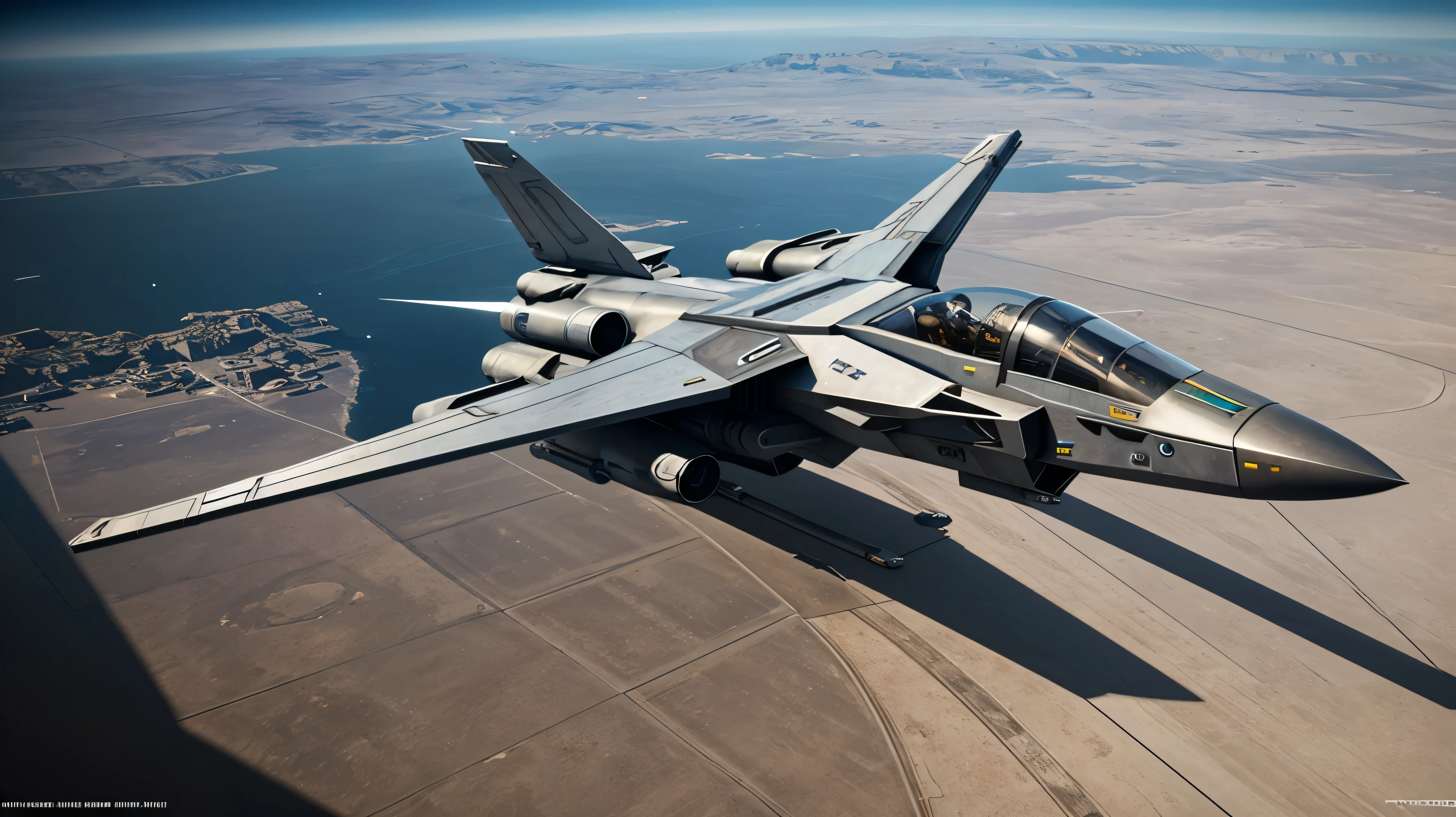 scifi, hightech spacefighter, stealth look, realistic size, realistic proportions, realistic cockpit, 2 wings, small gear, high equipted guns, star citizen, starfield, hightech, hard-surface design, daylight, ambient light, realistic view, on the ground, wide angle,
