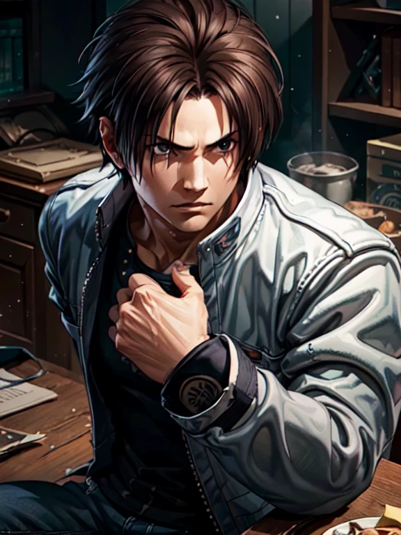 Masterpiece, highest quality, ultra realistic, intricate details, 8k, 4k, professional illustration of kyo kusanagi,, (perfect hands), serious look|expression