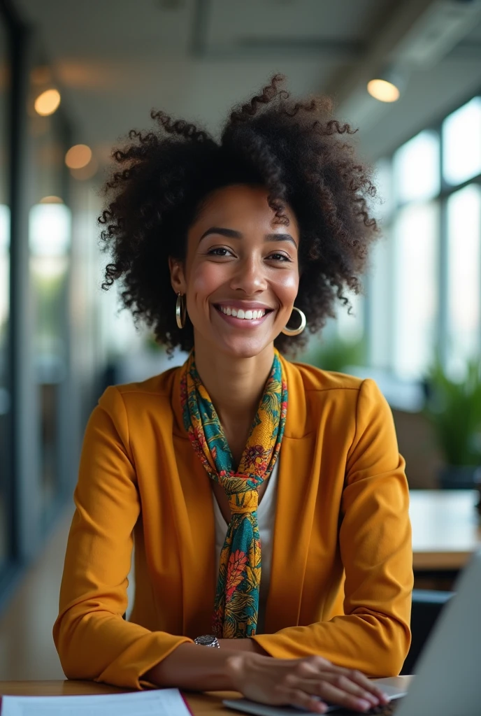 a realistic happy Brazilian working woman
