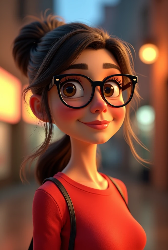 Cartoon character of a woman wearing prescription glasses and a red shirt, animation character, stylized character, animation style rendering, 3d stylized, Arnold Maya rendering, Stylized 3D rendering, toon render screenshot, 3d character, 3d character, Stylized 3D rendering, 3D character rendering, cartoon character, Personagem de close up, character posing, (Pixar-style) (master part:1.2) (bokeh) (best qualityer) (skin detailed) (detailed texture) (8k) (Argilla) (cinematic lighting) (sharp focus