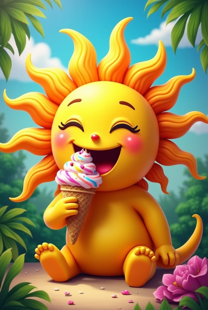 A tropical sun eating ice cream from Venezuela

