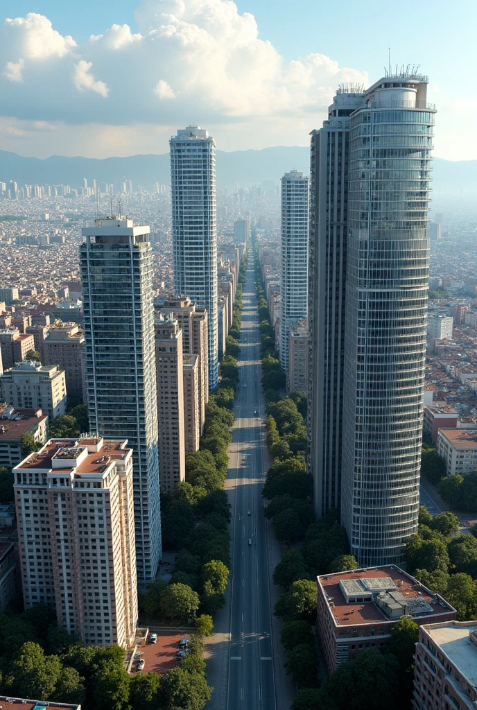 It has tall residential and office buildings about 52 meters high separated, with a different design each one of them on an avenue in the city of Arequipa. Have an aerial view