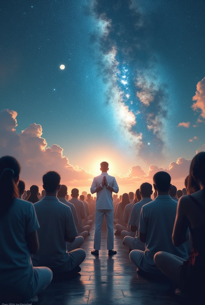 Many people are offering prayers、The sky is space