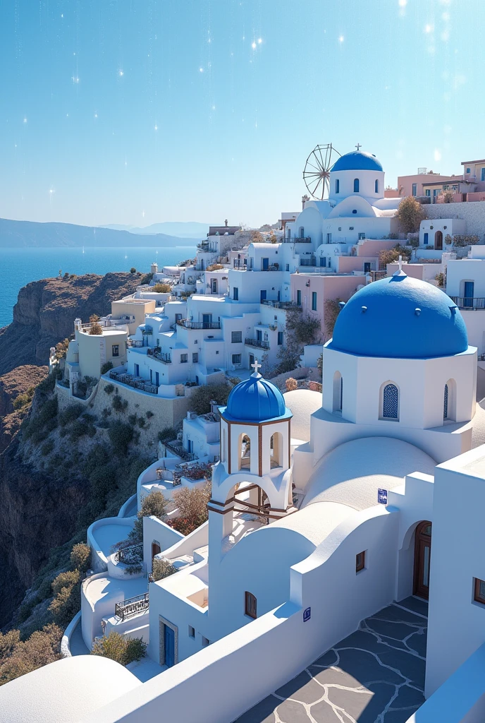 santorini city with a diamond rain