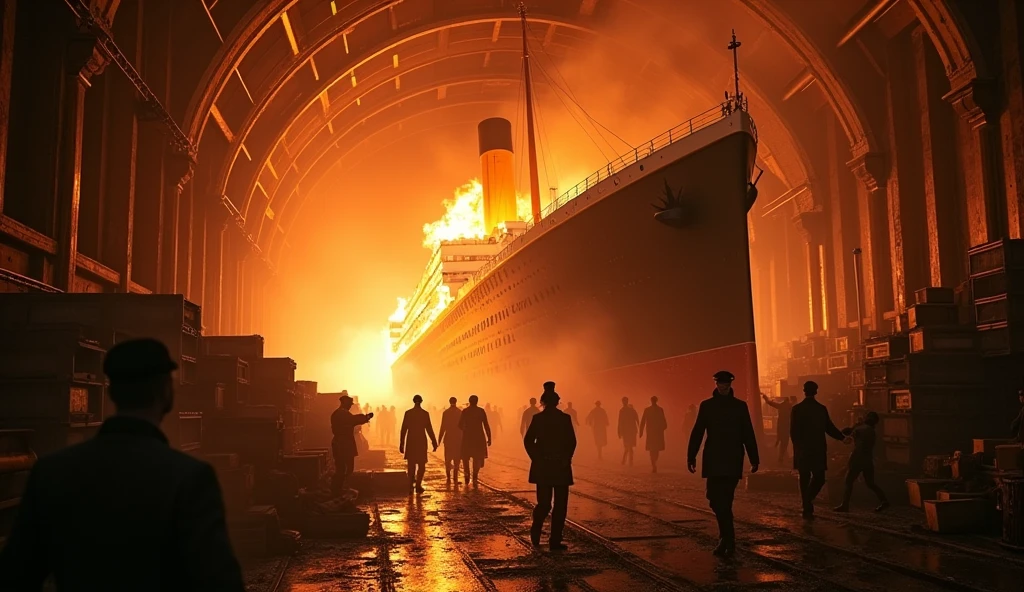 fire in the interior holds of the titanic ship