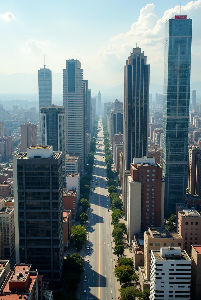 It has tall residential and office buildings about 52 meters high separated, with a different design each one of them on an avenue in the city of Arequipa. Have an aerial view