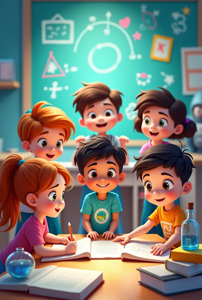 book cover , of dimensions of an A4 sheet, that is from the characters of intensely, doing educational activities
