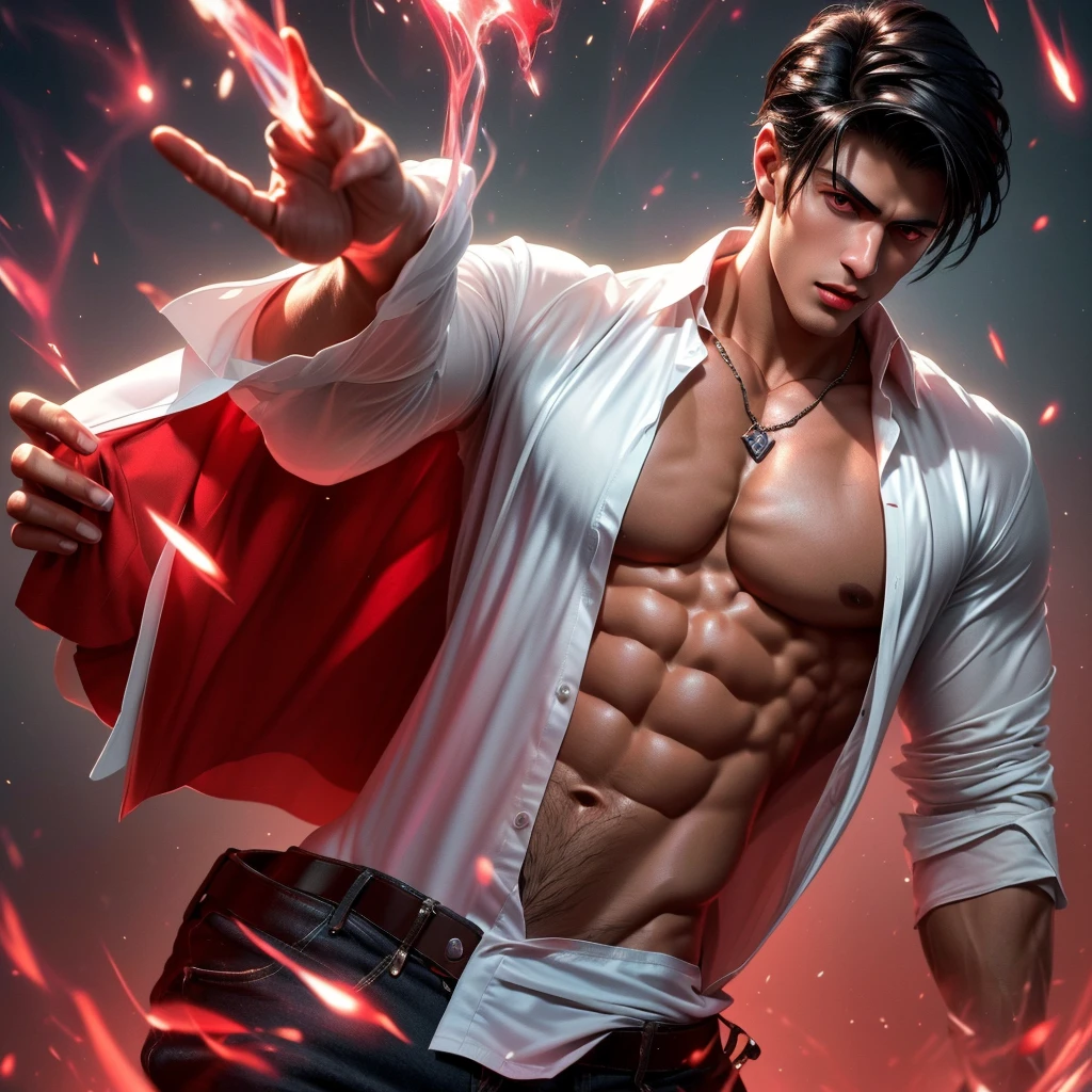 a strikingly muscular handsome young man, solo, extremely detailed facial features, (in the scene cadis etrama di raizel from noblesse with the face of Matthew Daddario spreading his wings in lukedonia), (large blood red wings), (white shirt and black brief, bulge:1.2), (open shirt showcasing chest and abs:1.5), gorgeous, beautiful, wet, perfect eyes, sexy gaze, looking at the viewers romantically, perfect bare body, smooth skin, wide chest, largest breast, extremely large pectorals, big nipples, breathtaking grandeur, very bright colors, light particles, with light glowing, wallpaper art, UHD wallpaper, (toned physique:1.5), (subtle gleam:1.5) in his skin, full body view, full scene,