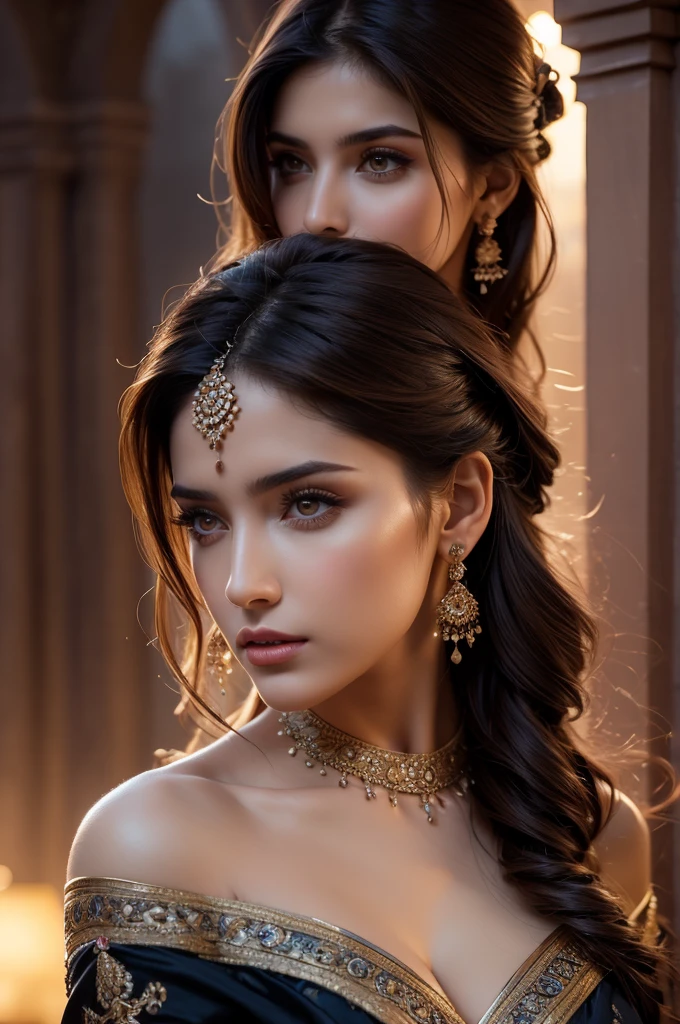 best quality,4k,8k,highres,masterpiece:1.2),ultra-detailed,(realistic,photorealistic,photo-realistic:1.37),Al-Uzza, the ancient Arabian goddess of beauty and black magic, off-shoulder, extremely detailed face and eyes, long eyelashes, detailed lips, intricate jewelry, flowing dress, ornate background, warm lighting, fantasy art, cinematic composition, dramatic lighting, dramatic pose, dramatic expression, cinematic shot, detailed fabric textures, dynamic composition, rich colors, dramatic chiaroscuro, mystical atmosphere
