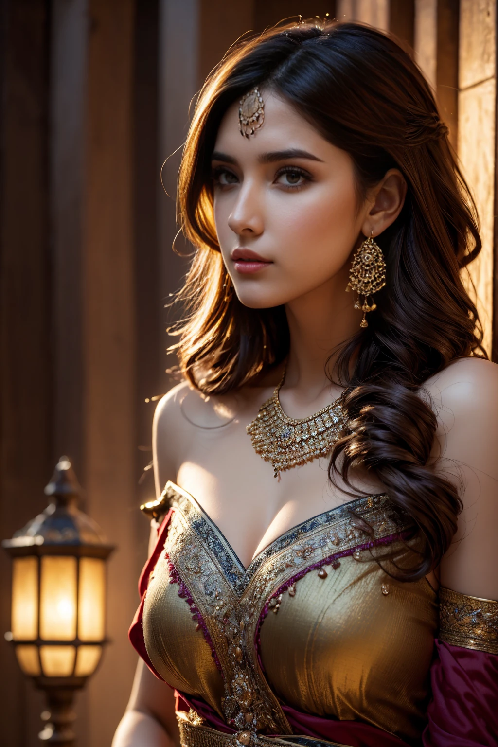 best quality,4k,8k,highres,masterpiece:1.2),ultra-detailed,(realistic,photorealistic,photo-realistic:1.37),Al-Uzza, the ancient Arabian goddess of beauty and black magic, off-shoulder, extremely detailed face and eyes, long eyelashes, detailed lips, intricate jewelry, flowing dress, ornate background, warm lighting, fantasy art, cinematic composition, dramatic lighting, dramatic pose, dramatic expression, cinematic shot, detailed fabric textures, dynamic composition, rich colors, dramatic chiaroscuro, mystical atmosphere
