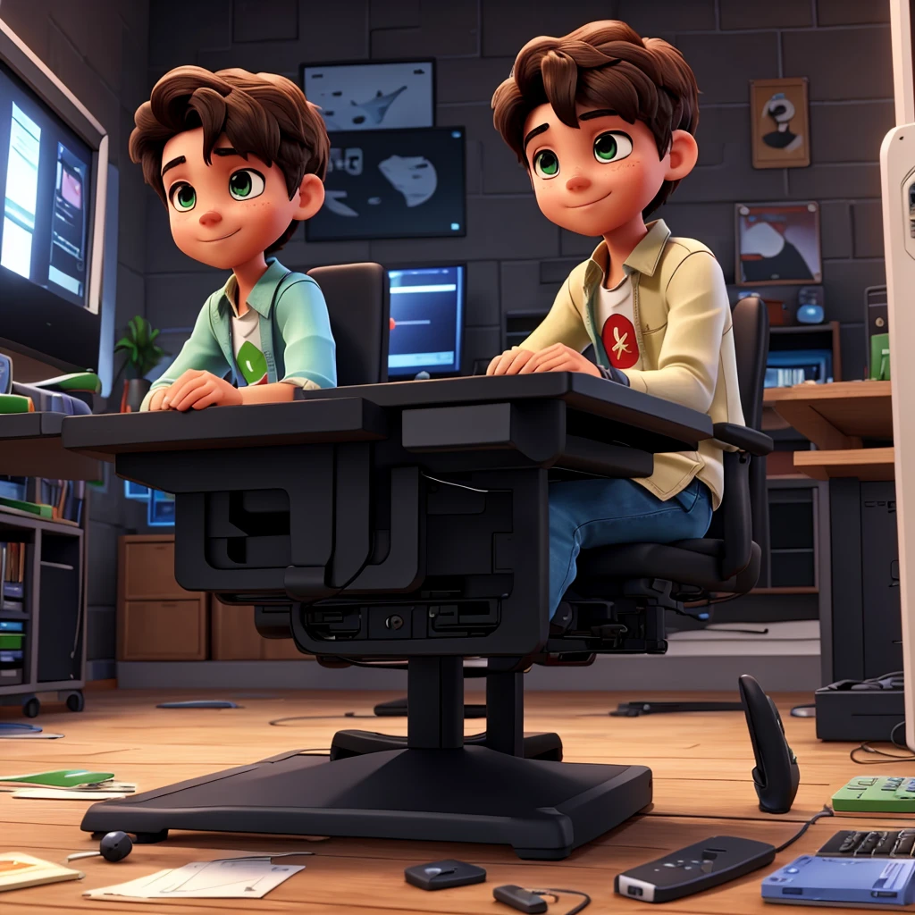 Successful young gamer on pc working, Making money